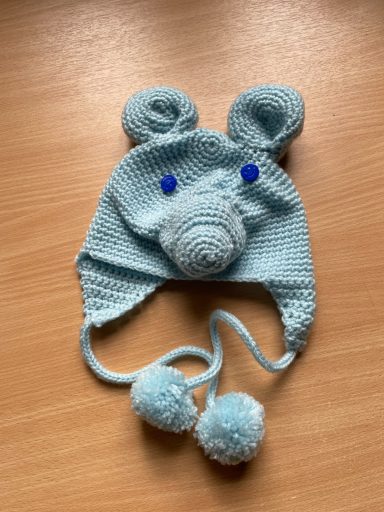 Blue Knitted Pig Kids Hat